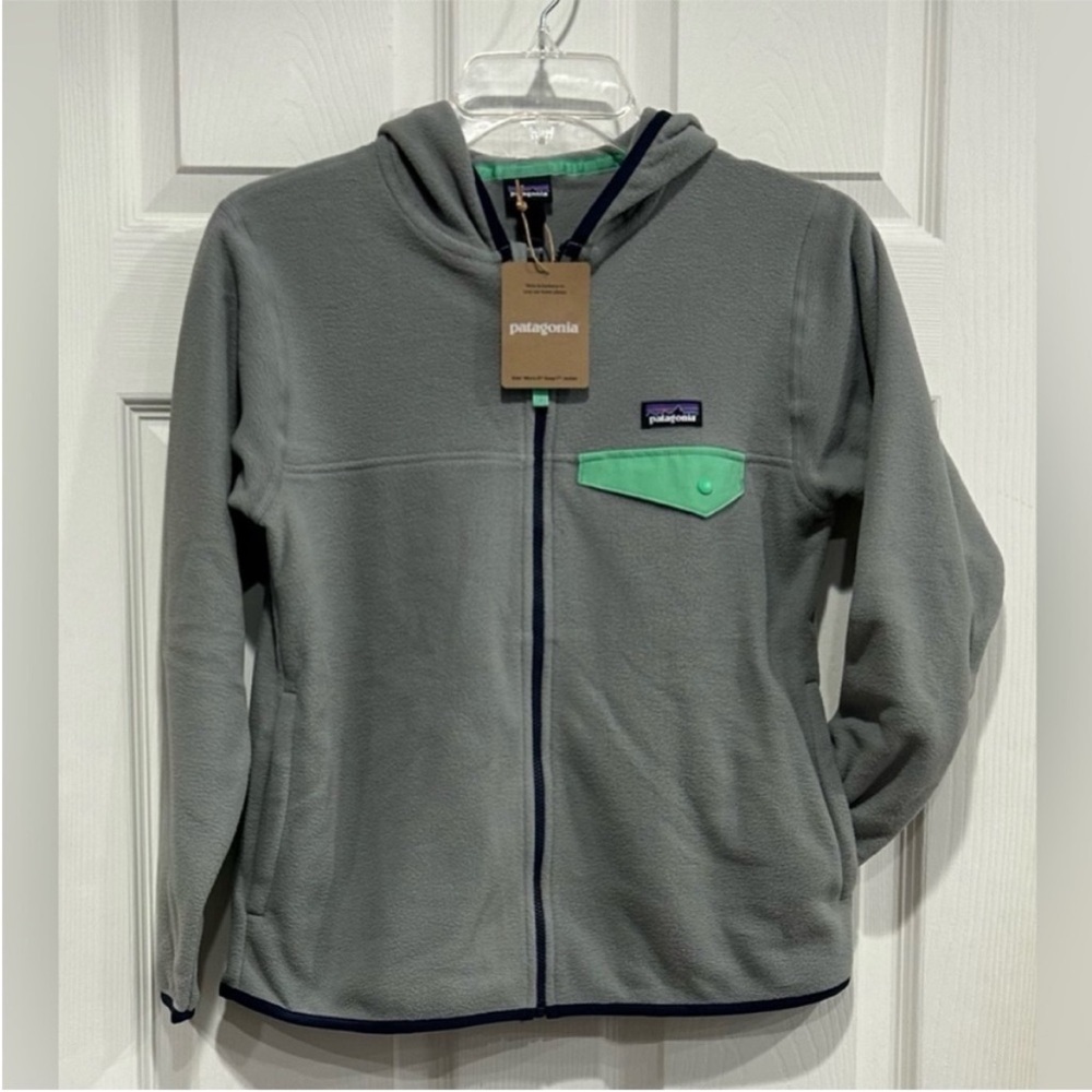 Patagonia Kids' XL Micro D Snap-T Fleece Jacket Forever Grey Hood NWT Cozy